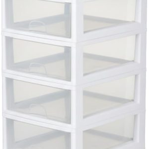 Sterilite 6-Pack 16 Quart Stacking Drawer, Clear Storage Closet Organizer, White Frame