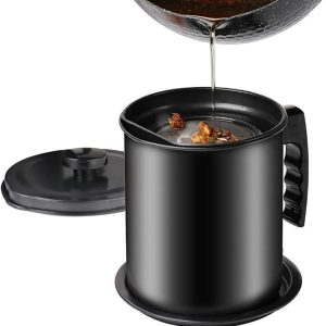 Cambom Bacon Grease Container with Fine Mesh Strainer - 1.3L Black