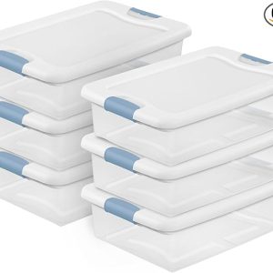 Sterilite Latching Box with Lids for Home and Office, 32 Quart, 6-Pack