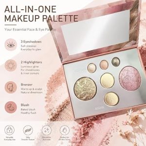 All-in-One Makeup Palette 7 Color Baked Face Palette with Mirror for Women