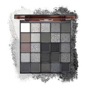 25 Colors Smoky Eyeshadow Palette, Matte Shimmer Glitter Goth Eye Shadow - Black Silver White