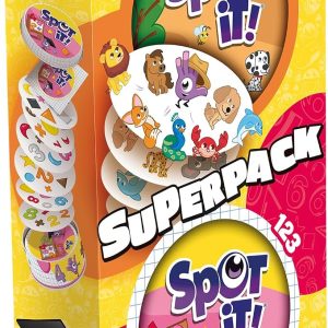 Asmodee Spot It! Super Pack Kids (2024 Refresh) Eco Big Box - Includes Animals and 1,2,3 Editions, Family Card Game Bundle for Quick Reflexes! Ages 6+, 2-8 Players, 10 Minute Playtime